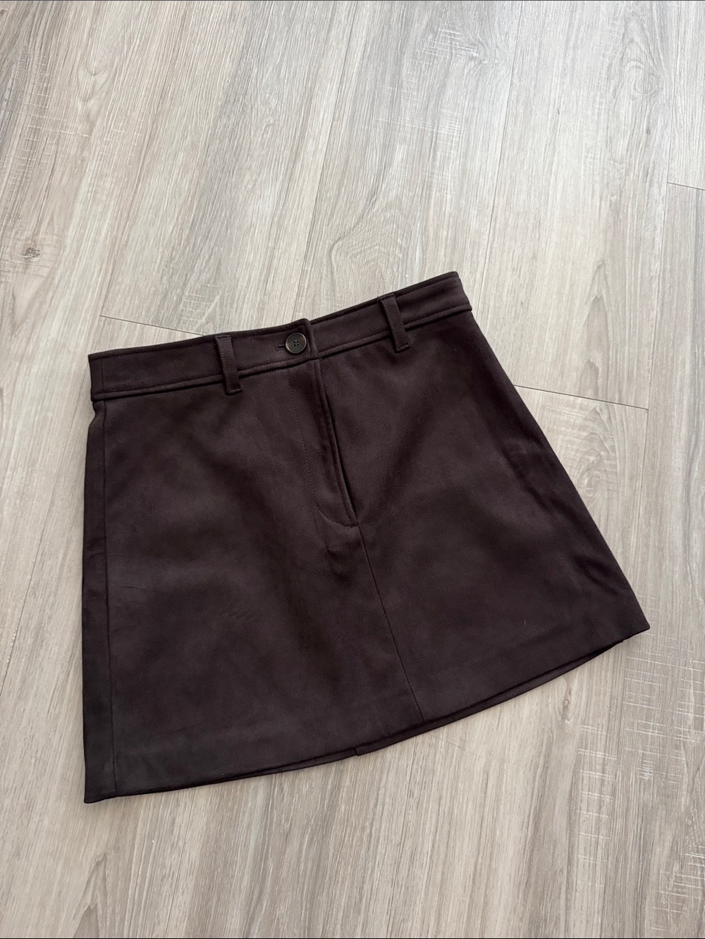 NWOT H&M Suede Dark Brown A-Line Mini Skirt, 4